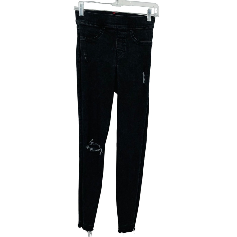 Spanx Jeans Womens XS Black Vintage Distressed Ankle Skinny Frayed‎ High Rise